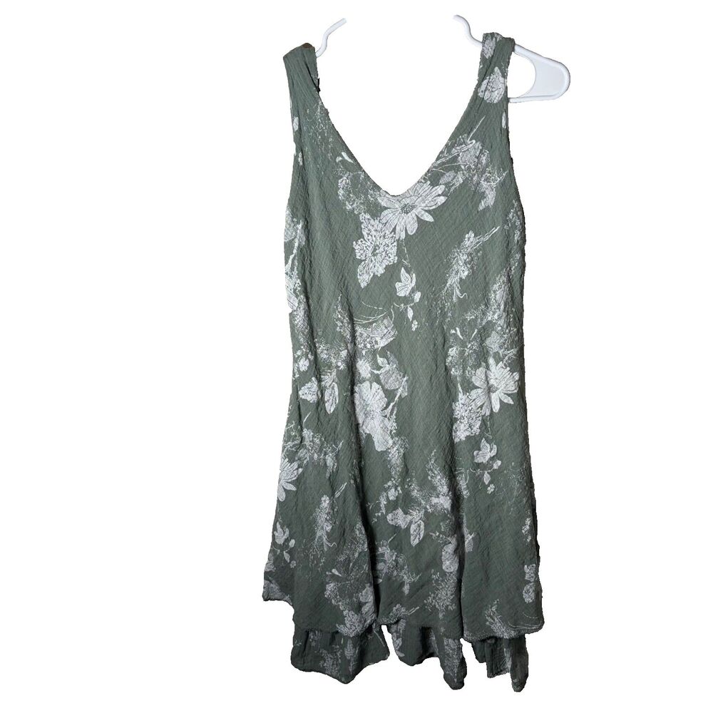 Dress Women's XS/S Green V-Neck Made In Italy Cotton Blend Ruffle Shift